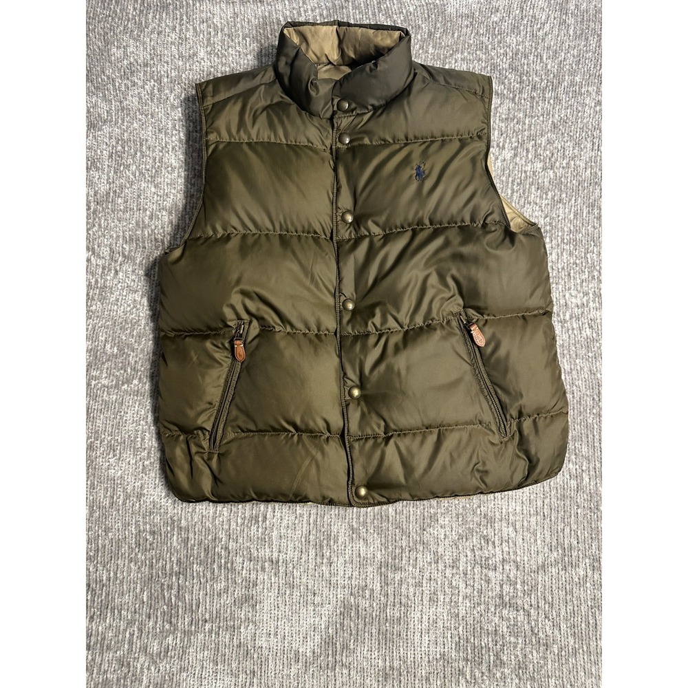 Polo Ralph Lauren Down Vest Men L Full Zip Snap Puffer Vintage Reversible